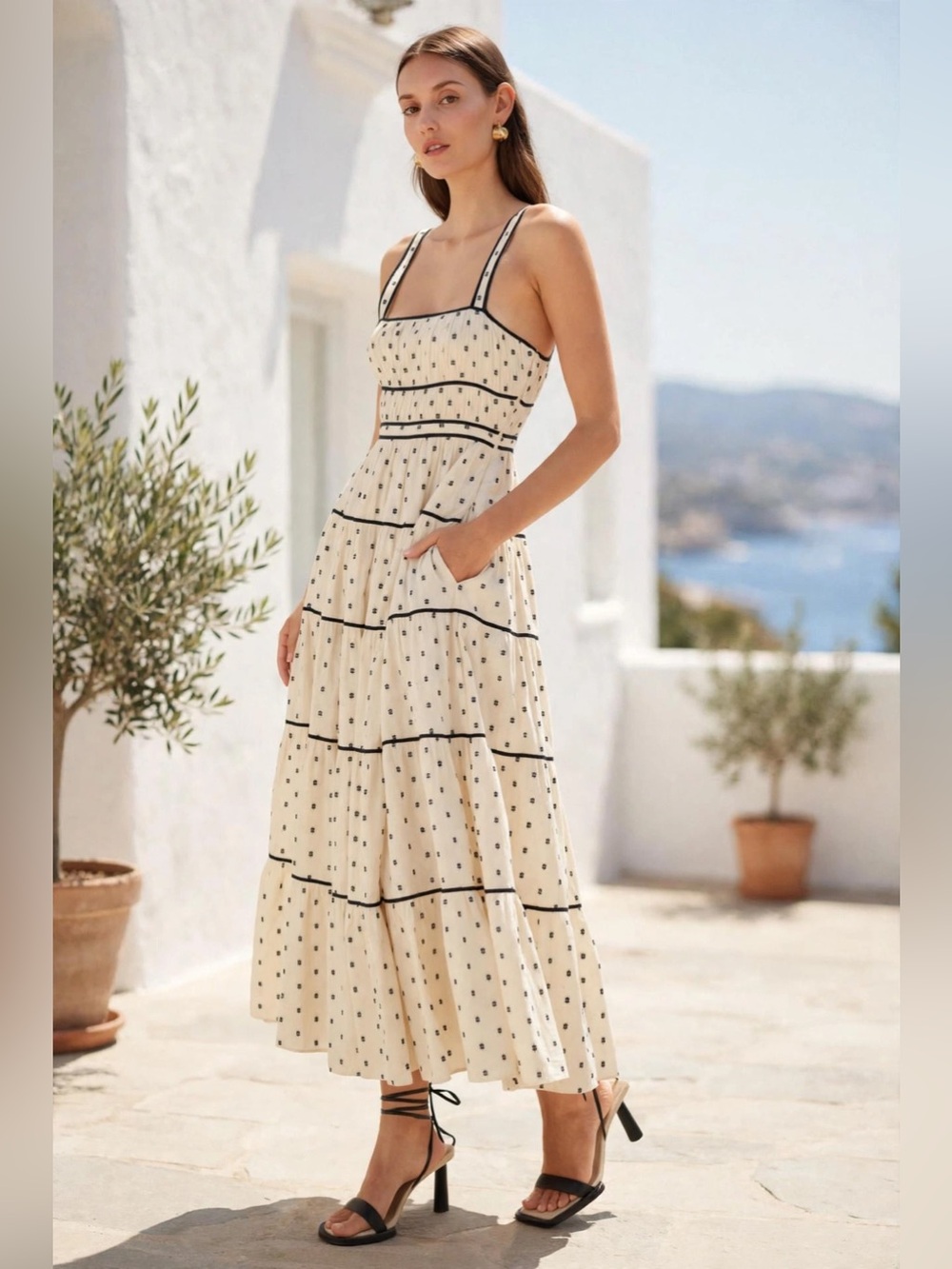 Ulla Johnson Clemente Dress
Elegant Cream Maxi Sundress with Black Sz 4 - Picture 3 of 15